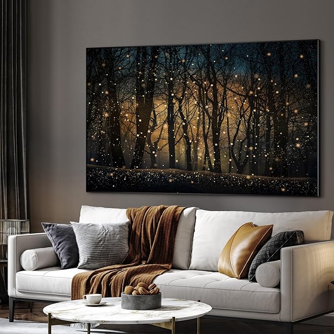 SIGNWIN 46"x72" Extra Large Framed Wall Art Magical Firefly Night Forest, Enchanted Woodland Scene for Home Living Room Bedroom Decor (Frame Assembly Required)