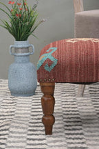 Handmade Jute Soft Ottomans Square Shape Stool for Sitting and Foot Rest with Wooden Legs, Entryway Modern Stool for Living Room, Bedroom, Hall (Red, L 15.74 x W 15.74 x H 14 inch)