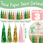 3P Sage-Green Pink-Gold Foil Fringe Metallic Tassel Garland, Tassels Banner Streamers for Parade Floats, Bachelorette, Wedding, Birthday, Halloween, Christmas, Bridal/Baby Shower Party Decorations