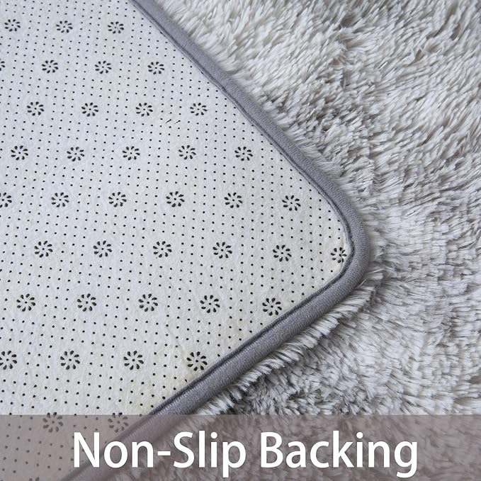 Grey Shag Area Rug 9x12 - Large Soft Plush Grey Rugs for Bedroom Living Room - Non Slip Modern Shaggy Fuzzy Floor Carpet,Tie-Dyed Light Gray,