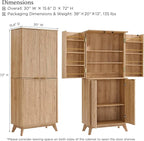 OKD Fluted Kitchen Pantry, 72" Tall Mid Century Modern Storage Cabinet with Adjustable Shelves & Door Organizer, Wood Cabinet for Kitchen, Living Room, Natural Oak