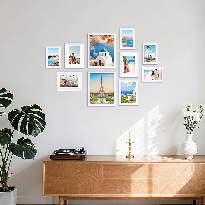 decorUhome Picture Frames Collage Wall Decor for Photo Gallery Display, Assorted Picture Frames set of 10 Including Two 8x10 / Four 5x7 / Four 4x6 for Family Wall Decor, White, 10 Pack