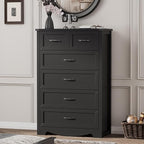 Dresser for Bedroom with 6 Drawers, 46" Tall Wood Chest of Drawers with Deep Drawers & Mental Handle, Modern Dresser TV Stand, Wooden Closet Storage Organizer for Living Room, Hallway, Entryway, Black