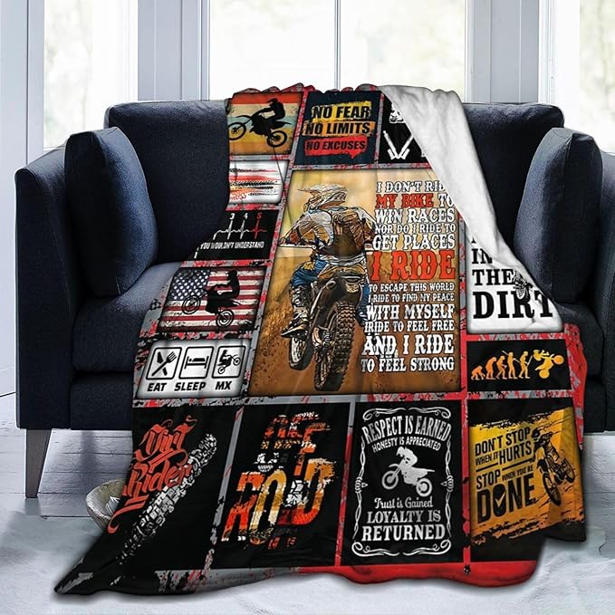 Motorcycle Blanket for Boys Girls Women Men Dirt Bike Gifts Motorcycle Throw Blanket Plush Cozy Flannel Fleece Ultra Soft Fuzzy Blankets 80"X60"