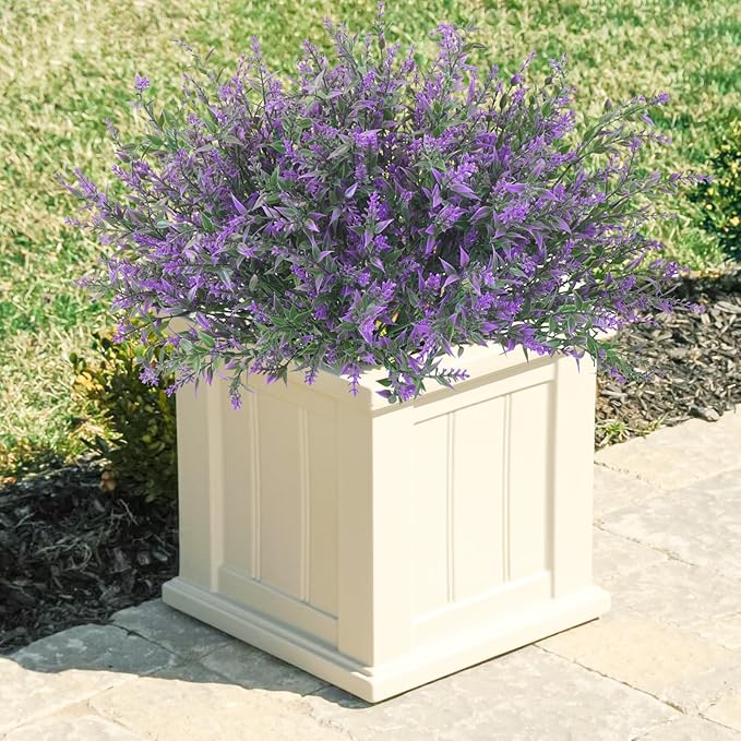 Krissing 80 Bundles Outdoor Lavender Flowers UV Resistant Artificial Flowers for Outdoor Fake Lavender Plastic Purple Plants for Outside Garden Patio Planters Window Box Porch Summer Decor (Purple)