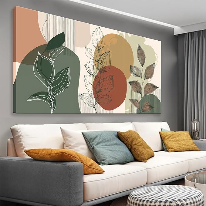 Tsomzxng Canvas Art Wall Decor Abstract Boho Wall Art For Living Room Modern Century Canvas Prints Paintings Pictures Green Botanical Bohemain Wall Art For Hotel Home Wall Artwork 24x48 Inch