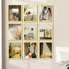 Vittanly 11x14 Picture Frames Set of 9, Shatter Resistant Plexiglass, Display 8x10 Pictures with Mat or 11x14 without Mat, Photo Frames for Wall or Tabletop, Engineered Wood, Gold