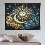 HZOHNAGO Sun Moon Tapestry Boho Golden Stars Pattern Printed Wall Tapestry Wall Hanging for Bedroom Living Room Dorm 80" W x 60" H