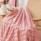 NEWCOSPLAY Faux Fur Throw Blanket Pink Bubble Blanket Thick Warm Soft for Couch Sofa Bed 550GSM (Pink, Throw(50"x60"))
