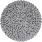 REDEARTH Round Boho Pouf Ottoman - Cable Knitted Cord Boho Pouffe - Stuffed Poof Accent Beanbag Footrest for Living Room - Nursery - Bedroom - Covered Patio - Study Nook (19.5"x19.5"x14") - Gray