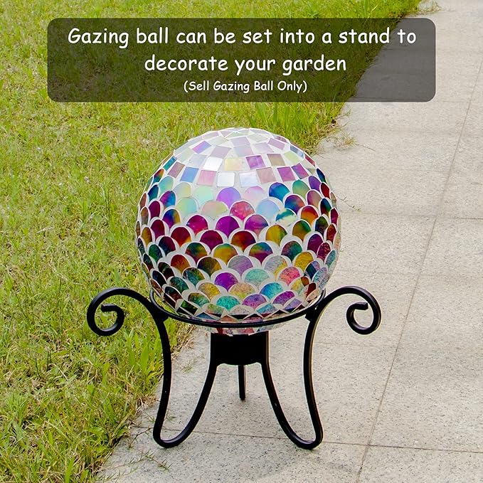 VCUTEKA Gazing Ball, Glass Mosaic Gazing Balls Sphere for Garden Lawn Outdoor Ornament Yard Decorative, 10-Inch