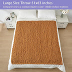 Bigacogo Chunky Knit Throw Blanket for Couch, 51x63 inches, 100% Hand Knitted with Thick Jumbo Chenille Yarn, Cozy Soft Large Rope Knot Cable Crochet Blankets for Sofa Bed Living Room, Burnt Orange