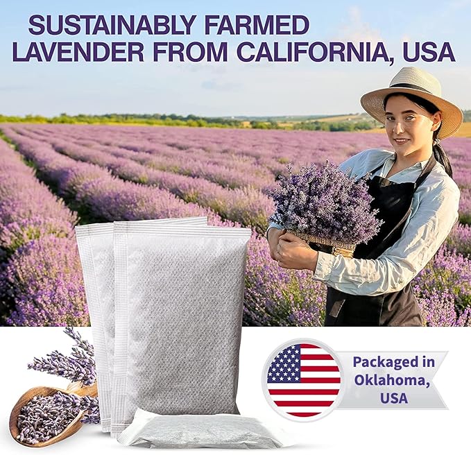 Lavender Sachet for Dryer, Naturally Scented Luggage Sachets, Closet & Drawer Fragrance, Freshens Laundry, Shoes, Gym Bags, Cars & Sweater Storage w/Premium Extra Flowers, Grown in USA (6 Pack)