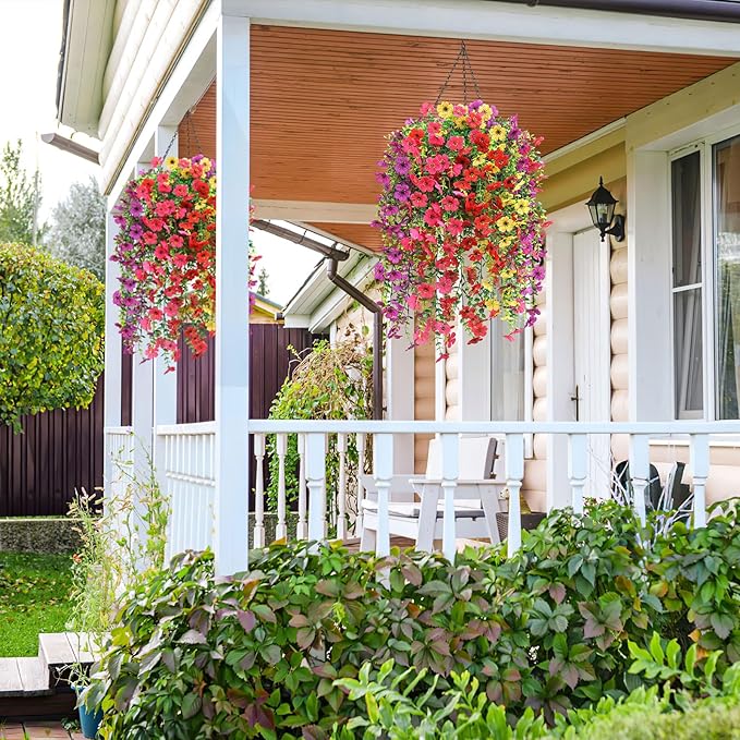 Artificial Hanging Flowers for Outdoors Faux Plants for Spring Summer Decoration,6 Bundles UV Resistant Realistic Silk Flowers Indoor Outside Garden Porch Patio Balcony Yard Farmhouse