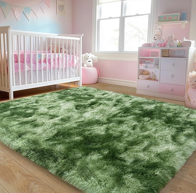 Large 8x10 Area Rugs for Living Room, Tie-Dyed Green Soft Shag Rug for Bedroom, Non-Slip Ultra Fluffy Rug, Modern Plush Carpet for Girls Boys Kids Room Dorm, Fuzzy Rug for Home Decor Aesthetic