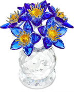 Blue Crystal Flower Figurine Collectibles Crystal Flower Christmas Ornament for Home Decor Table Centerpiece Glass Bouquet Flowers Keepsake for Women