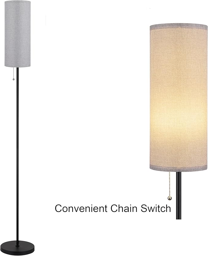 Floor Lamp for Living Room, Modern Standing Lamps with Lampshade, Minimalist Tall Lamp with Chain Switch for Living Room, LED Bulb Included (Gray Shade)