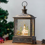 12.5'' Musical Snow Globe Lantern Lighted Church with Nativity Manger Scene Water Lantern in Swirling Glitter, Christmas Home Decoration and Gift, Battery Operated or USB Powered
