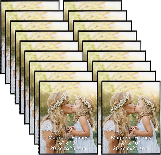 CRUGLA 18 Packs 8x10 Magnetic Picture Frames for Refrigerator, 8x10 Magnetic Sheet with Self-Adhesive Backing, 8 by 10 Magnet Frame with 3M Adhesive Pad for Glass Window Door Cubicle Tile Wall