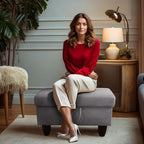 Ottoman Rectangular Storage Ottoman Bench, Flannel Footrest Stool Footstool with Lid for Living Room, Bedroom, Entryway, Gray, 28.5"x19"x17.5"