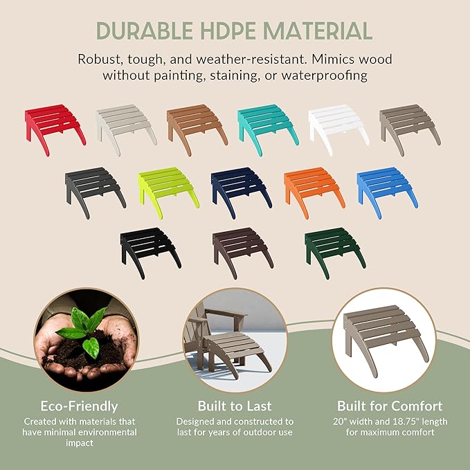 WestinTrends Outdoor Ottoman, Patio Adirondack Ottoman Foot Rest, All Weather Poly Lumber Folding Foot Stool for Adirondack Chair, Widely Used for Outside Porch Pool Lawn Backyard, Weathered Wood