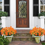 Krissing 8 Pcs Fall Artificial Outdoors Flowers,UV Resistant Fake Fall Plastic Flowers Fuax Fall Shrubs for Outdoors Autumn Home Garden Porch Window Box Thanksgiving Fall Outdoor Decor (Orange)