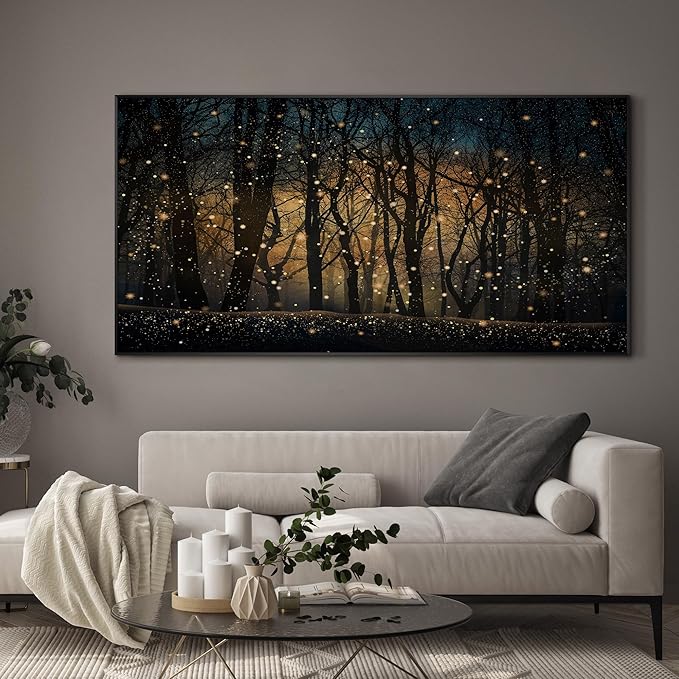 SIGNWIN 36"x72" Extra Large Framed Wall Art Magical Firefly Night Forest, Enchanted Woodland Scene for Home Living Room Bedroom Decor (Frame Assembly Required)