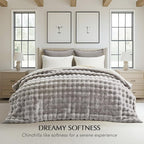 EVERGRACE Ultra Soft Luxury Fluffy Ridgeline Faux Rabbit Fur Throw Blanket, Thick Warm Fuzzy Blankets for Winter, Cozy Plush Reversible Blanket for Couch, Bed, Sofa, Taupe, 80x90 Inches, 870 GSM