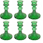 Glass Candlestick Holder,Striped Taper Candle Holders,Set of 6 Candle Stand for Table Centerpieces, Home Decor,Weddings,Festival and Parties (Green Dimond Pattern)