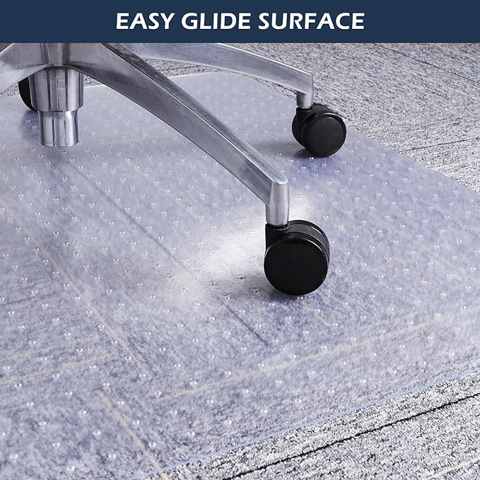 SALLOUS Clear Chair Mat for Carpet, 53" x 45" Heavy Duty Vinyl Floor Mat for Carpeted Floors, Gaming Chair Mat with Tap, Rolling Under Desk Floor Mat for Home Office