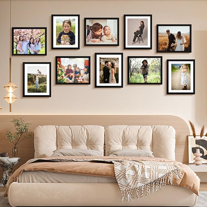 FIXSMITH 8x10 Picture Frame Set of 6, Photo Frame Bulk with HD Plexiglass, Display Pictures 5x7 with Mat or 8x10 Without Mat Multi Picture Frames Collage for Tabletop or Wall Display, Black