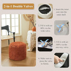 XeGe Fluffy Faux Fur Inflatable Pouf Ottoman, Soft Fuzzy Foot Stool, Plush Furry Foot Rest Floor Pouf Anti-Slip for Kids Girls Adult, Cute Foldable Round Ottoman Cushion Living Room, Burnt Orange