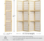 5.6FT Room Divider and Folding Portable Partition Screen, Chinese Japanese Shoji Style with Three Display Shelves for Room Separation - 4 Panel (Natural)