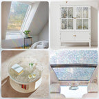 Haton Window Privacy Film, Rainbow Stained Glass Window Clings, 3D Decorative UV Sun Blocking Sticker, Removable Static Cling Heat Control Tint for Home Door, 23.6" x 78.7" Non-Adhesive