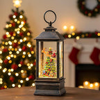 10'' Musical Snow Globe Lantern Lighted Christmas Tree and Flying Santa Water Lantern Swirling Glittering Home Decoration and Gift, Battery Operated or USB Powered
