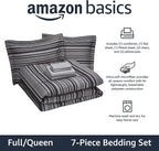 Amazon Basics Full/Queen Comforter Set with Sheets, 7-Piece Gray Calvin Stripe Bedding, Lightweight Microfiber Bed-in-a-Bag, Striped