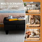 Ottoman Rectangular Storage Ottoman Bench, Flannel Footrest Stool Footstool with Lid for Living Room, Bedroom, Entryway, Black, 28.5"x19"x17.5"