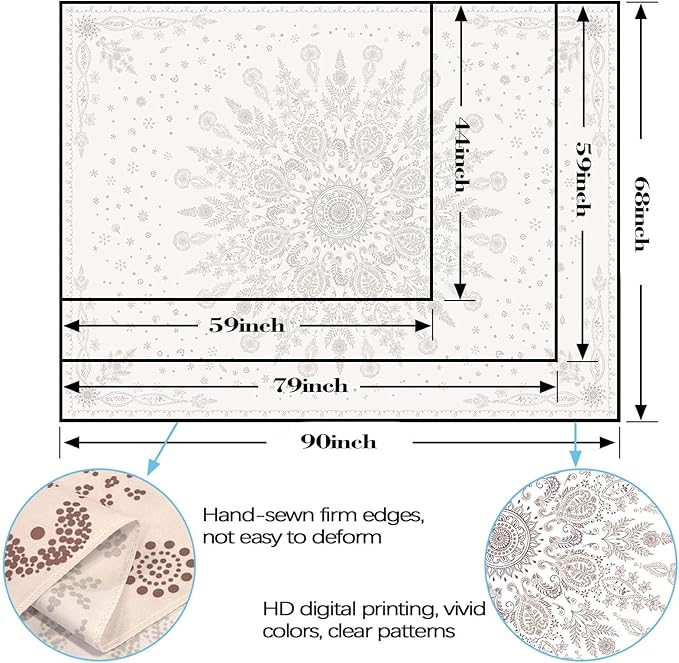 Lunerfex Boho Floral Tapestry Mandala Wall Tapestry, Cute Tapestries for Bedroom Beige Flower Tapestries Wall Hanging for Bedroom Living Room Decor Beige-1 60"x80"