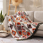 CASAAGUSTO Boho Throw Blanket - Orange and Green Decorative Blankets with Tassel, Printed Flannel Bohemian Blanket for Chair, Bed, Sofa, Couch(50 * 60, Orange and Green)