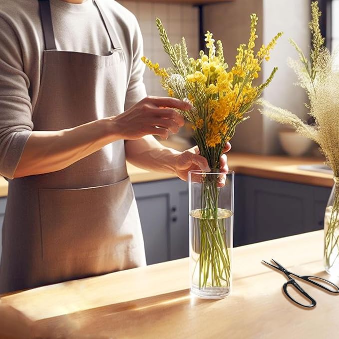 Amazing Abby - Viola Alta - Plastic Cylinder Vases (6-Piece Set), Acrylic Flower Vases for Wedding Centerpieces, Home Decorations, Office Ornaments, Shatter-Proof, 10" + 12" (H) (Not Glass)