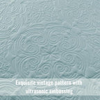 Exclusivo Mezcla Quilt Set Oversized King Size with 2 Pillow Shams, Lightweight Light Blue Quilts with Vintage Damask Pattern, Soft Cal King Bedspreads Coverlets Bedding Set for All Seasons