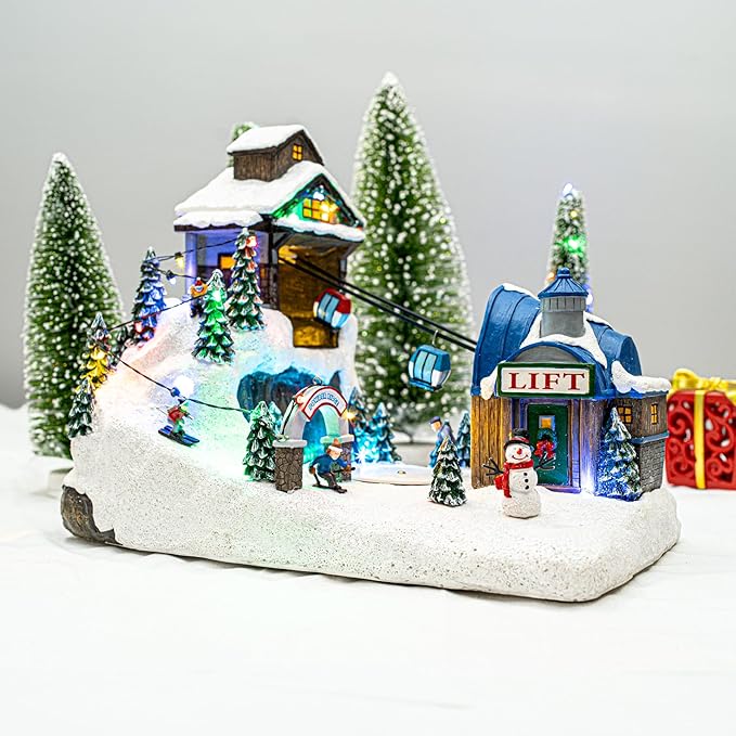 Animated Christmas Village Powder Ridge Resort | Christmas House Collection Accessories Figurines for Christmas Decorations and Gift | Motion & Sound Multicolor LED Lights 14" x 9" x 11"