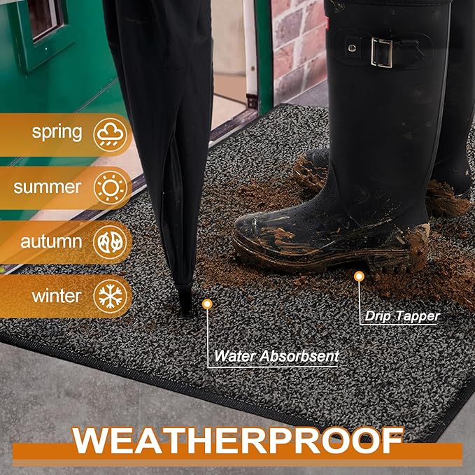 Mibao Front Door Mat, Dirt Trapper Welcome Mat for Outdoor Indoor, Non-Slip Waterproof Doormat, Durable Machine Washable Low Profile Entry Rug for Back Door Outside Patio Porch, 72" x 24", Grey