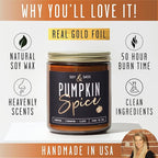 Pumpkin Spice Candle, Fall Candles - 'Pumpkin Spice' Pumpkin Candle I Infused w/Essential Oils I Autumn Scented Soy Candles for Home I Fall Home Décor I 9oz Reusable Jar, 50Hr Burn, Made in USA
