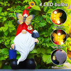 Gnomes Garden Statues Decor, Solar Waterproof Large Gnome with LED Lights Funny Garden Sculptures Outdoor Patio Yard Decorations Lawn Ornaments Gifts for Women Mom