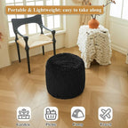 XeGe Fluffy Faux Fur Inflatable Pouf Ottoman, Comfy Portable Shaggy Fuzzy Foot Stool Anti-Slip, Plush Foot Rest Floor Pouf Home Decorative, Round Ottoman Cushion for Living Room Bedroom, Black