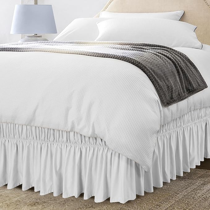 Utopia Bedding Queen Elastic Bed Ruffle - Easy Wrap Around Ruffle - Microfiber Bed Skirt with Adjustable Elastic Belt 16 Inch Tailored Drop - Hotel Quality Bedskirt, Fade Resistant (Queen, White)