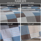 PANGUSHAN 100% Cotton Quilt Set Queen Size, Patchwork Plaid Queen Quilt Bedding Set Bedspreads, Farmhouse Lightweight Comforter Reversible Quilt, Blue/Brown Bed Spread for Queen Bed, 3 Pieces