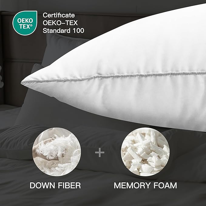 Hotel Grand Luxury White Goose Feather Down Pillow Medium Firm Hypoallergenic Bed Pillow Queen Size Upgrade Hotel Collection Fluffy Pillow for Sleeping, 28"x20",1 Pack