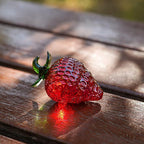 Glass Red Strawberry Figurine Crystal Fruit Collectibles Art Glass Fruits Decoration for Home Office Strawberry Kitchen Decor for Women